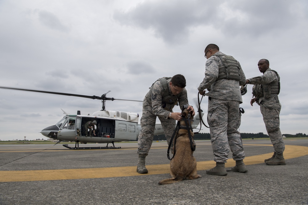 374th MWD's Fly With the 459th Airlift Squadron