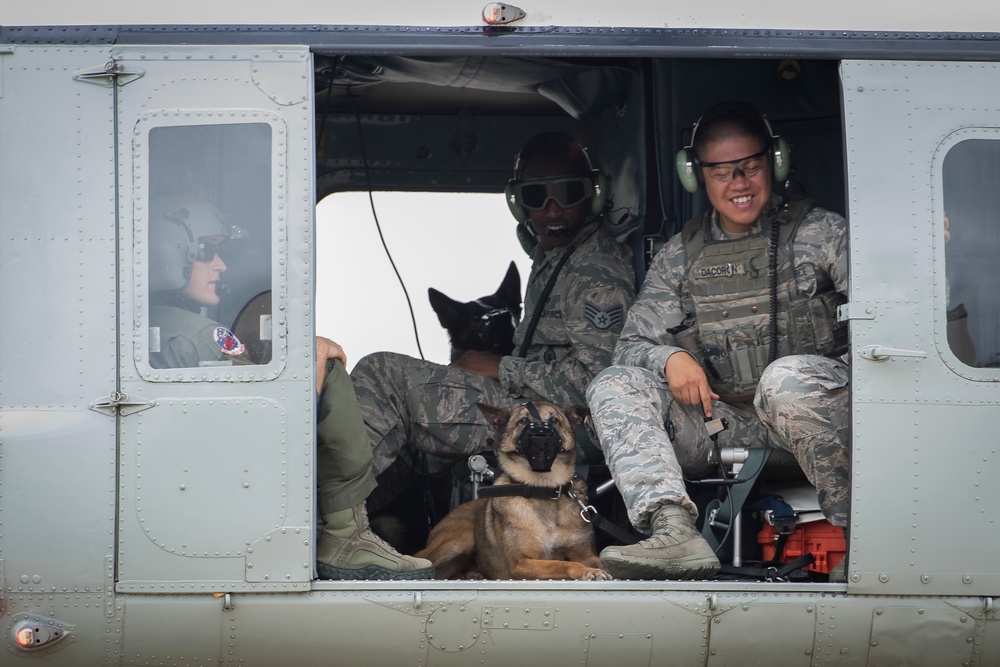 374th MWD's Fly With the 459th Airlift Squadron