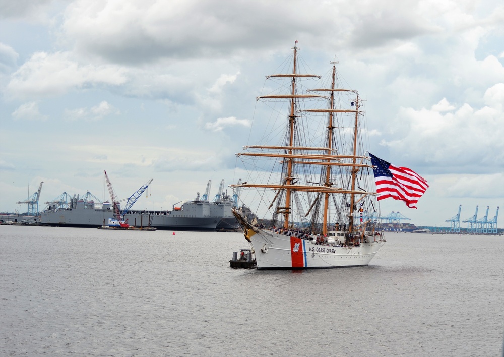USCGC Eagle approaches USS Wisconsin (BB-64)
