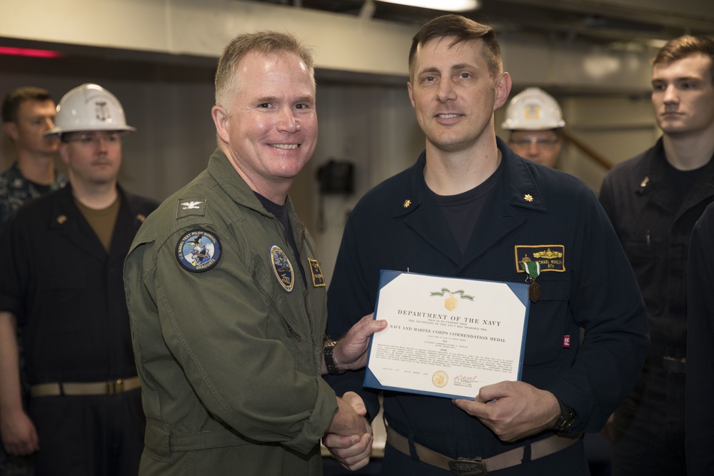 USS Gerald R. Ford Reactor Department Awards at Quarters