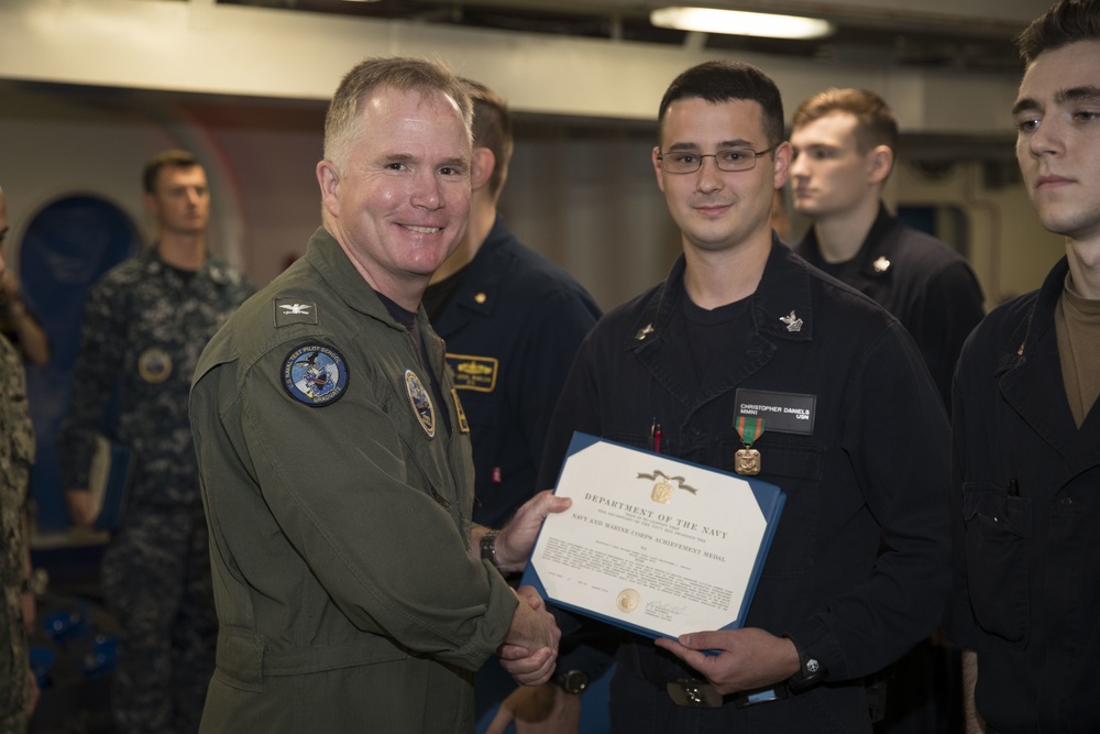 USS Gerald R. Ford Reactor Department Awards at Quarters