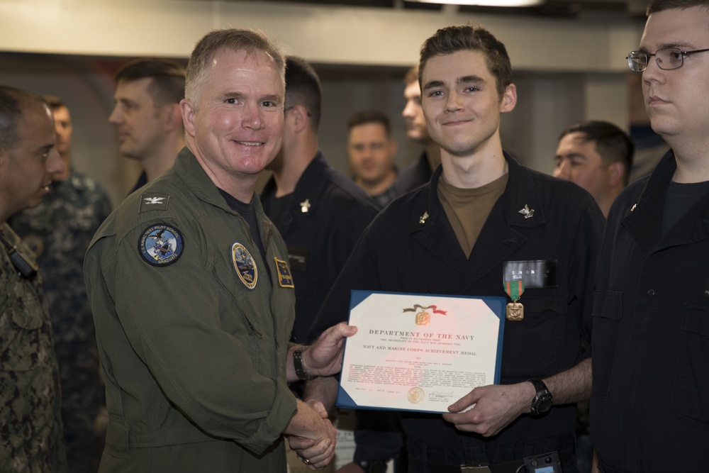 USS Gerald R. Ford Reactor Department Awards at Quarters