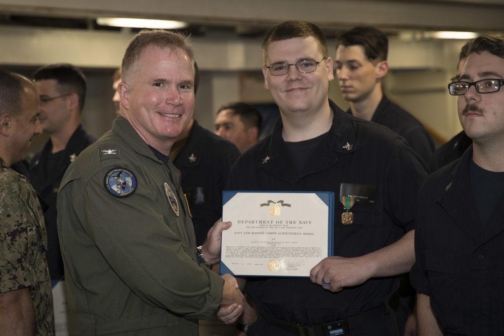 USS Gerald R. Ford Reactor Department Awards at Quarters