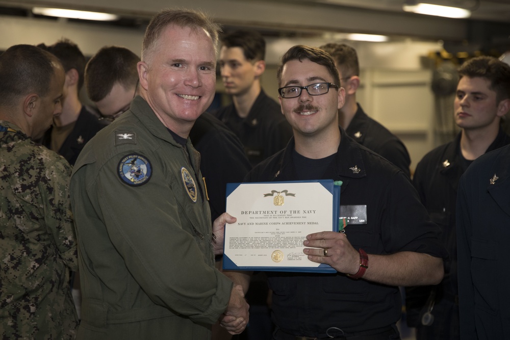 USS Gerald R. Ford Reactor Department Awards at Quarters