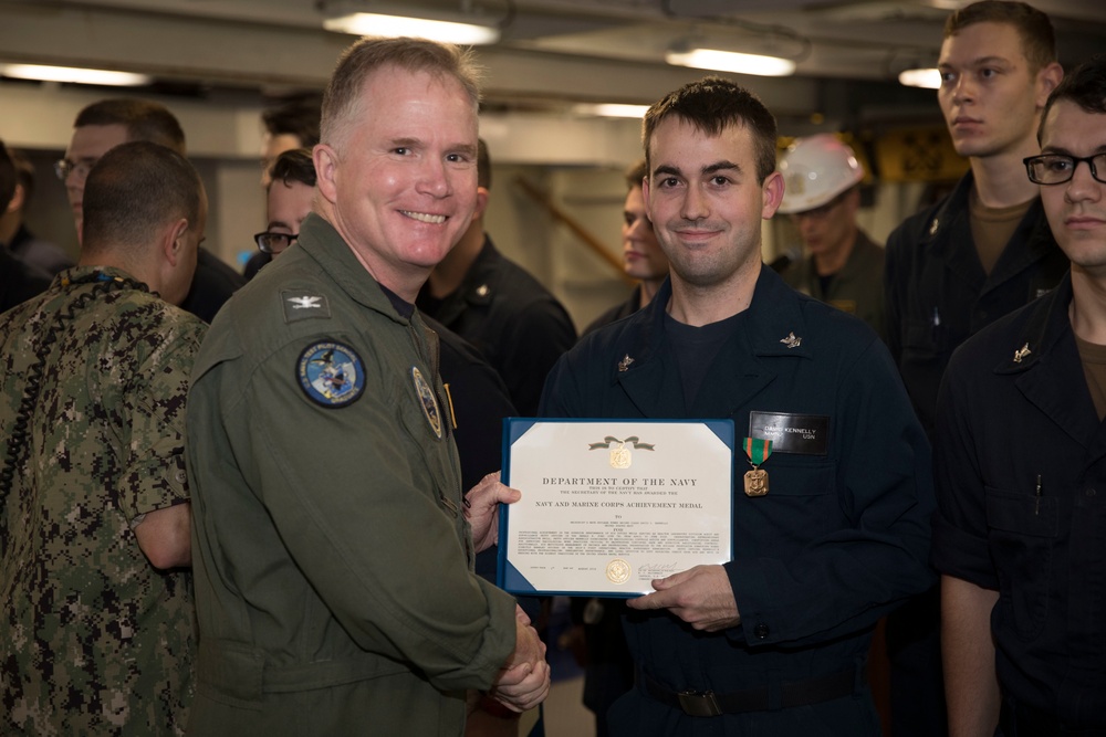 USS Gerald R. Ford Reactor Department Awards at Quarters