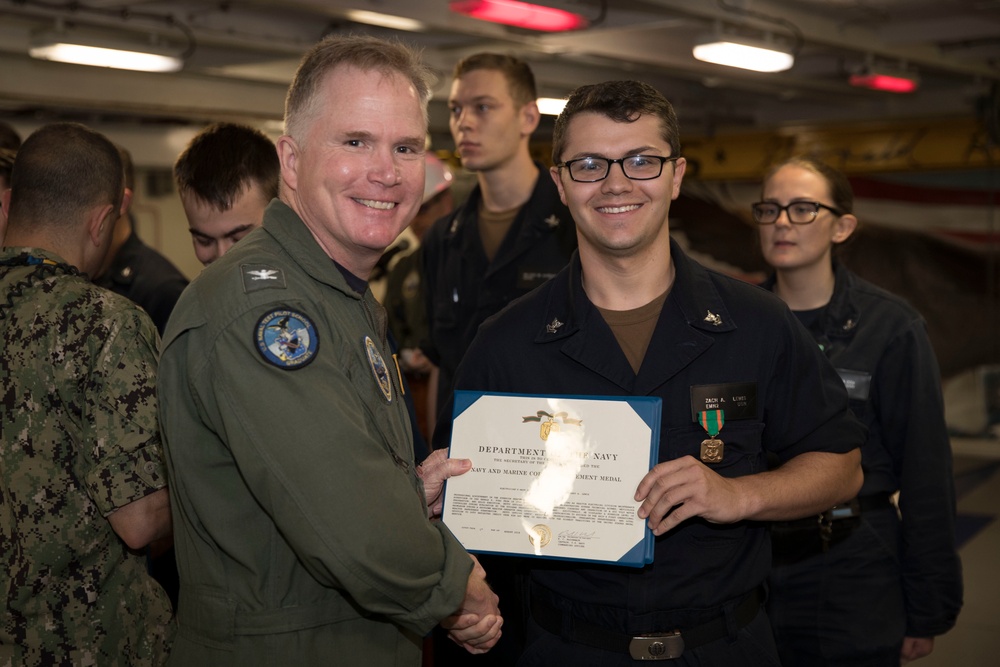 USS Gerald R. Ford Reactor Department Awards at Quarters