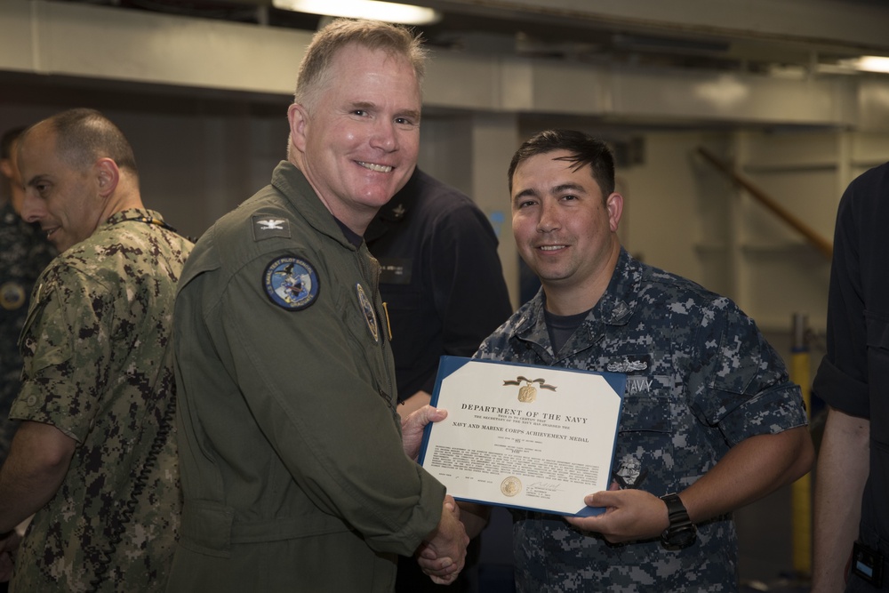 USS Gerald R. Ford Reactor Department Awards at Quarters