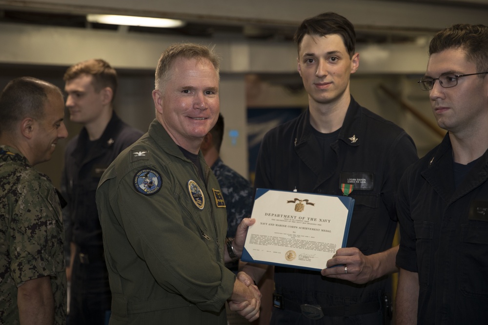 USS Gerald R. Ford Reactor Department Awards at Quarters