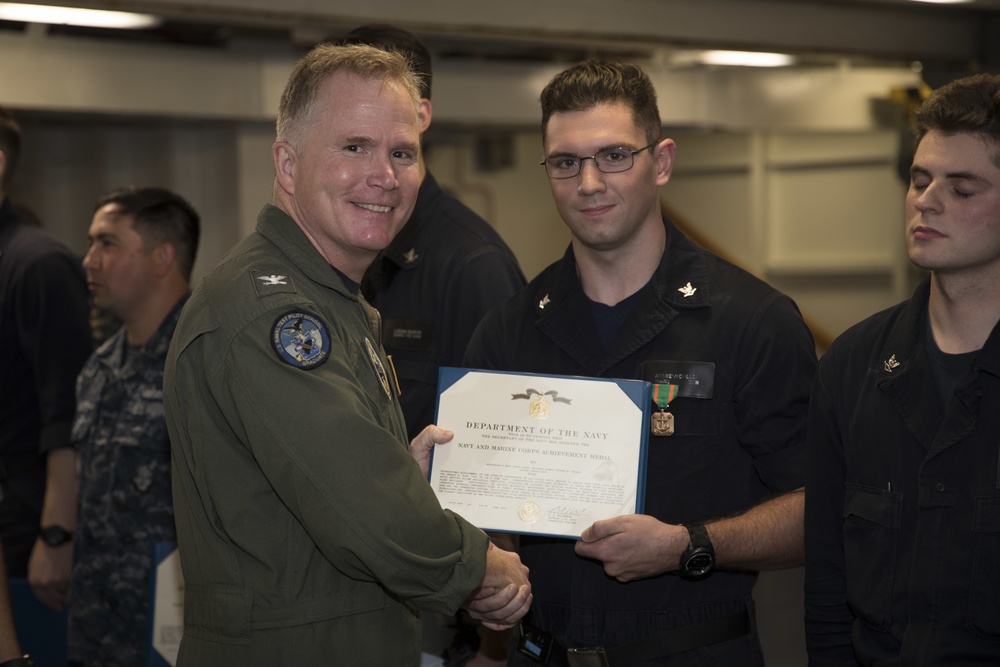 USS Gerald R. Ford Reactor Department Awards at Quarters