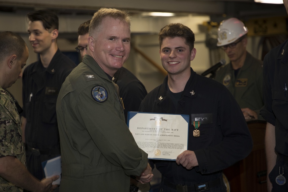 USS Gerald R. Ford Reactor Department Awards at Quarters