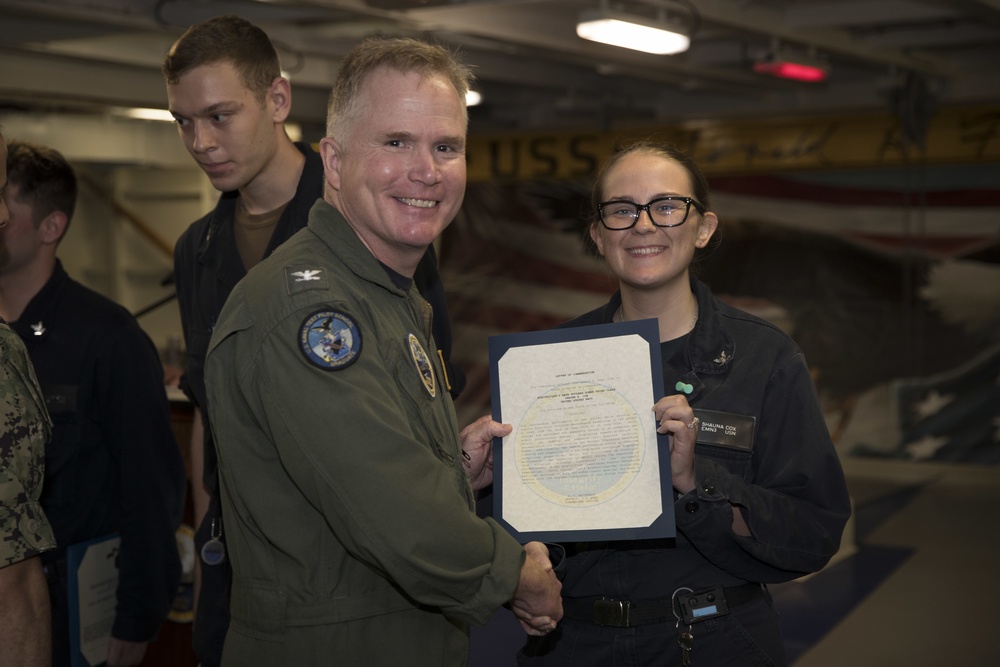 USS Gerald R. Ford Reactor Department Awards at Quarters