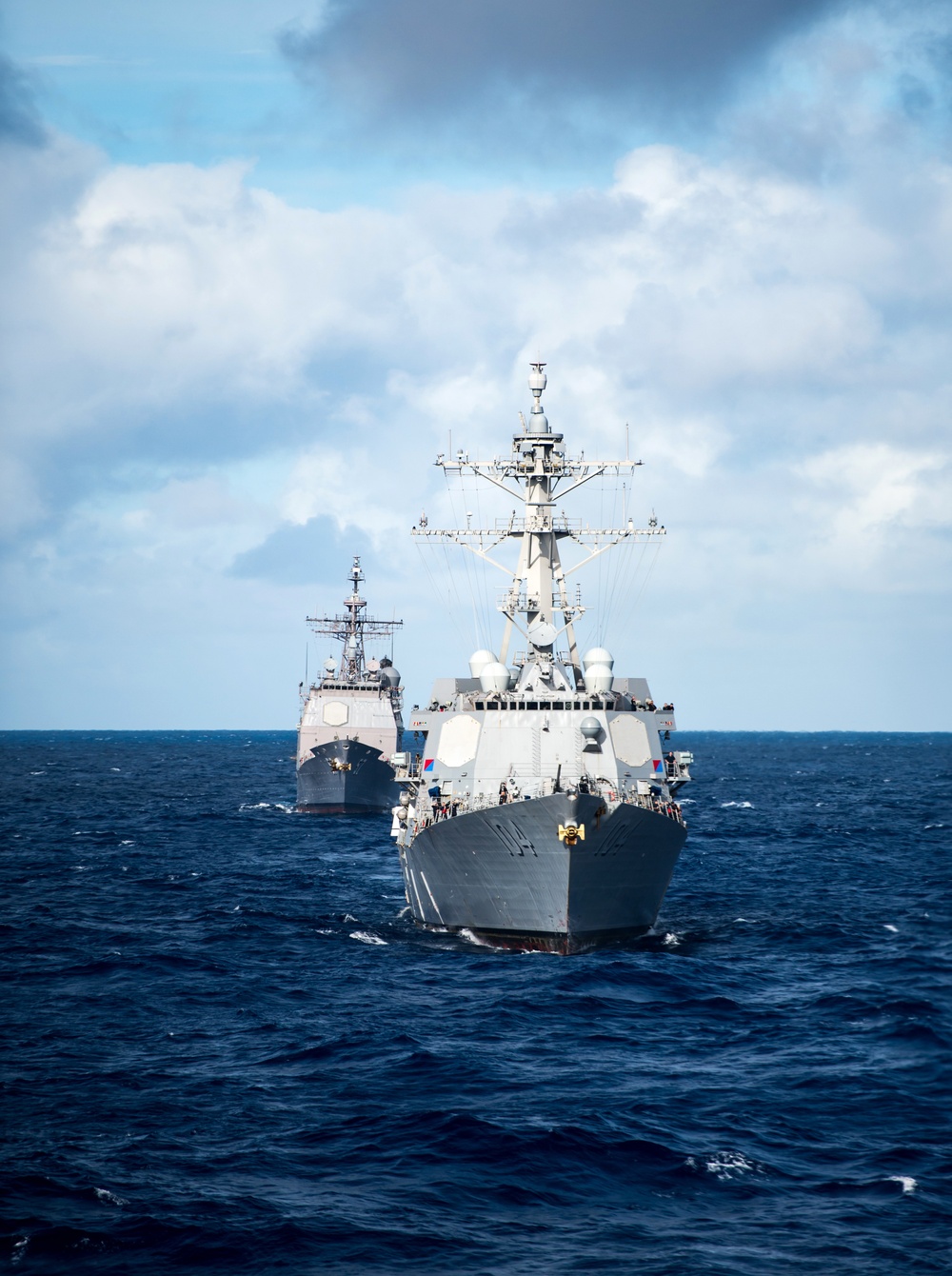 USS Sterett underway with USS Lake Champlain