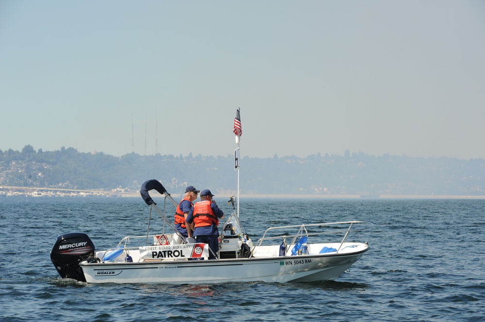 Coast Guard and Coast Guard Auxiliary conduct operations on Lake Washington during 69th annual Seafair Weekend Festival