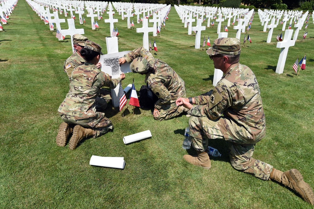 Soldier with the Oklahoma Guard pays tribute to fallen relative at WWI cemetery