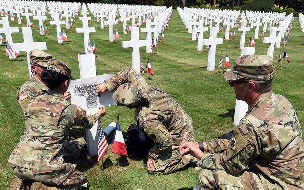 Soldier with the Oklahoma Guard pays tribute to fallen relative at WWI cemetery