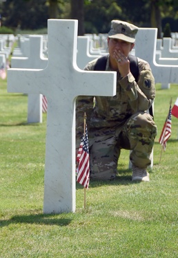 Soldier with the Oklahoma Guard pays tribute to fallen relative at WWI cemetery