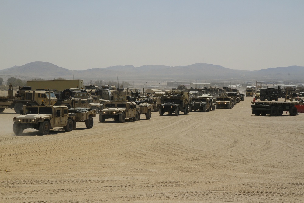 Soldiers with the 56th Stryker Brigade Combat Team roll out to the box