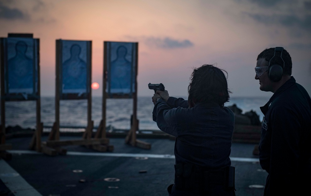 USS Carney Sailors Conduct 9mm Live-Fire Exercise