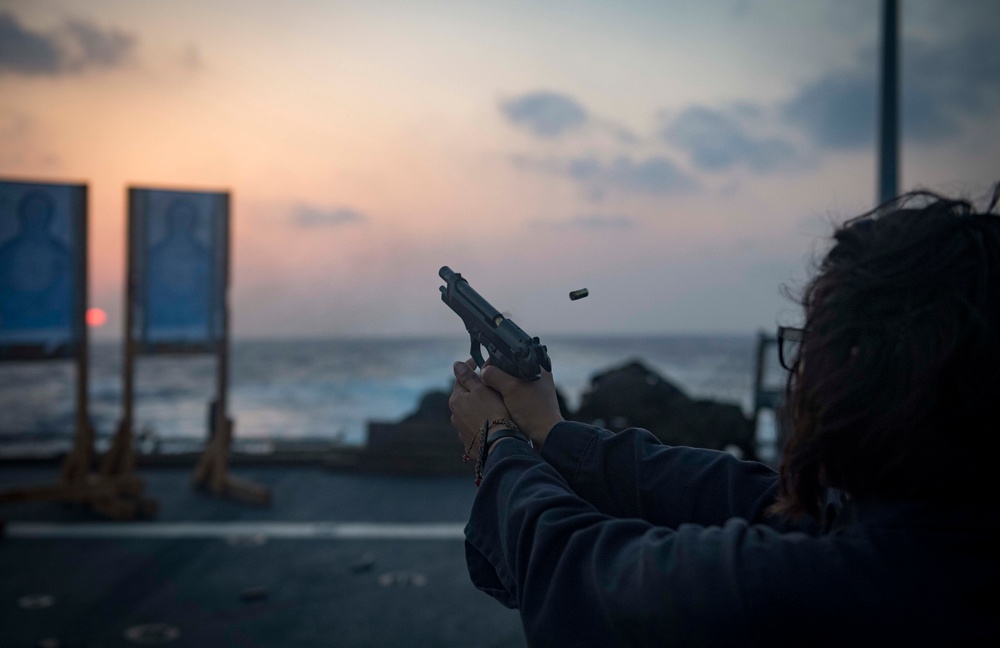 USS Carney Sailors Conduct 9mm Live-Fire Exercise