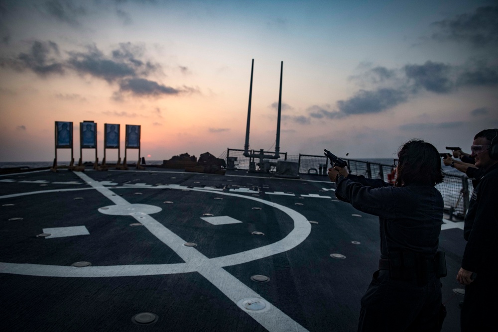 USS Carney Sailors Conduct 9mm Live-Fire Exercise