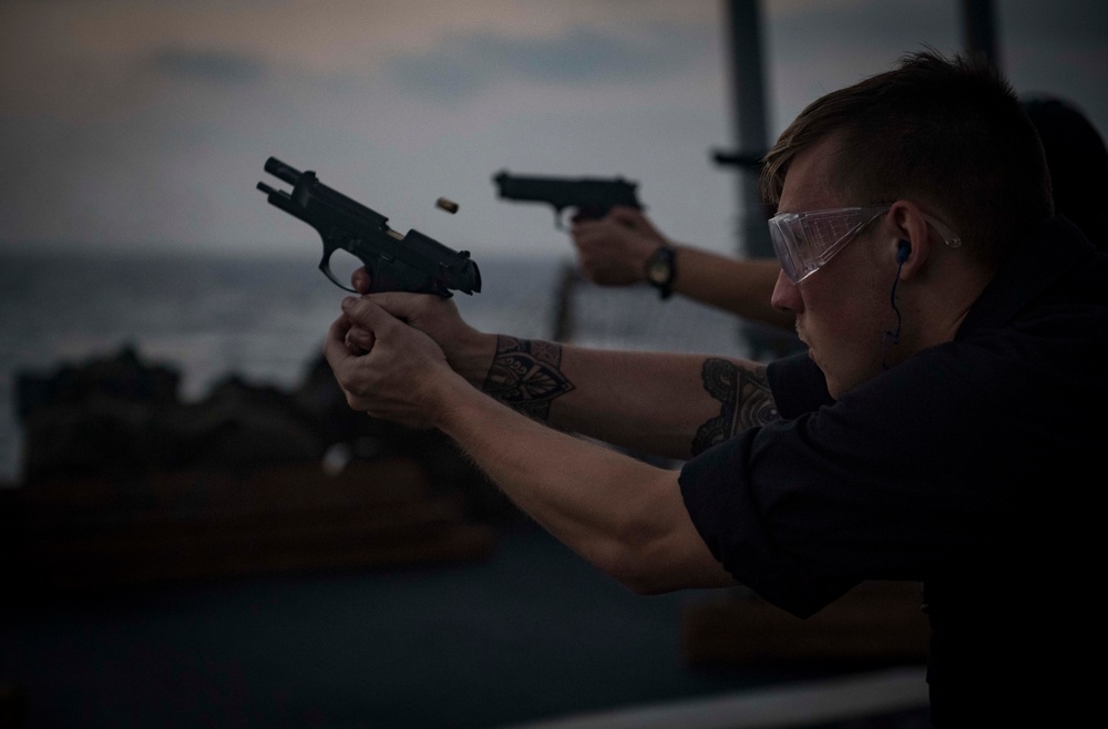 USS Carney Sailors Conduct 9mm Live-Fire Exercise