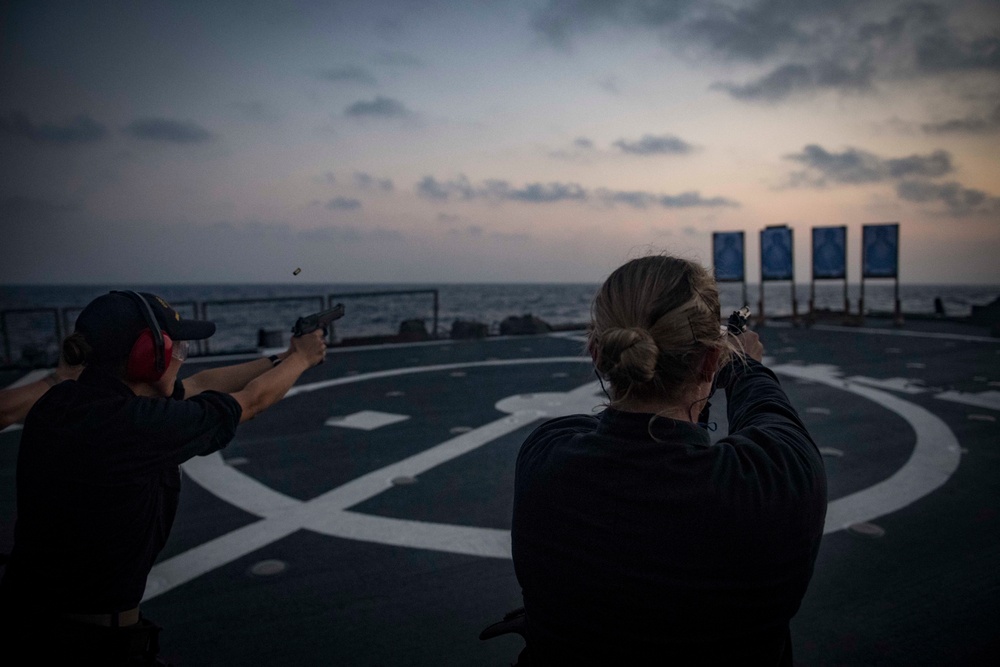 USS Carney Sailors Conduct 9mm Live-Fire Exercise