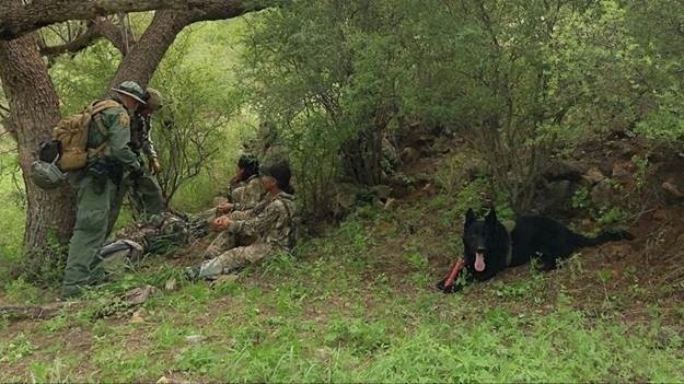 National Guard UH-60 Blackhawk and Border Patrol K9 Team arrest 4 illegal aliens