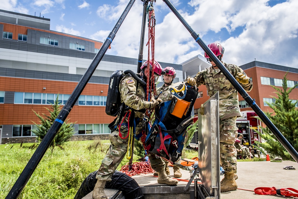 Elite Rescue Team Practices Unique Patient Removal at Belvoir Hospital