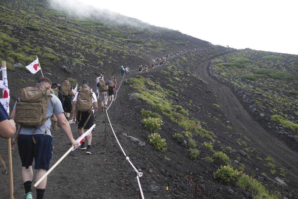 Company F Marines hike Mount Fuji