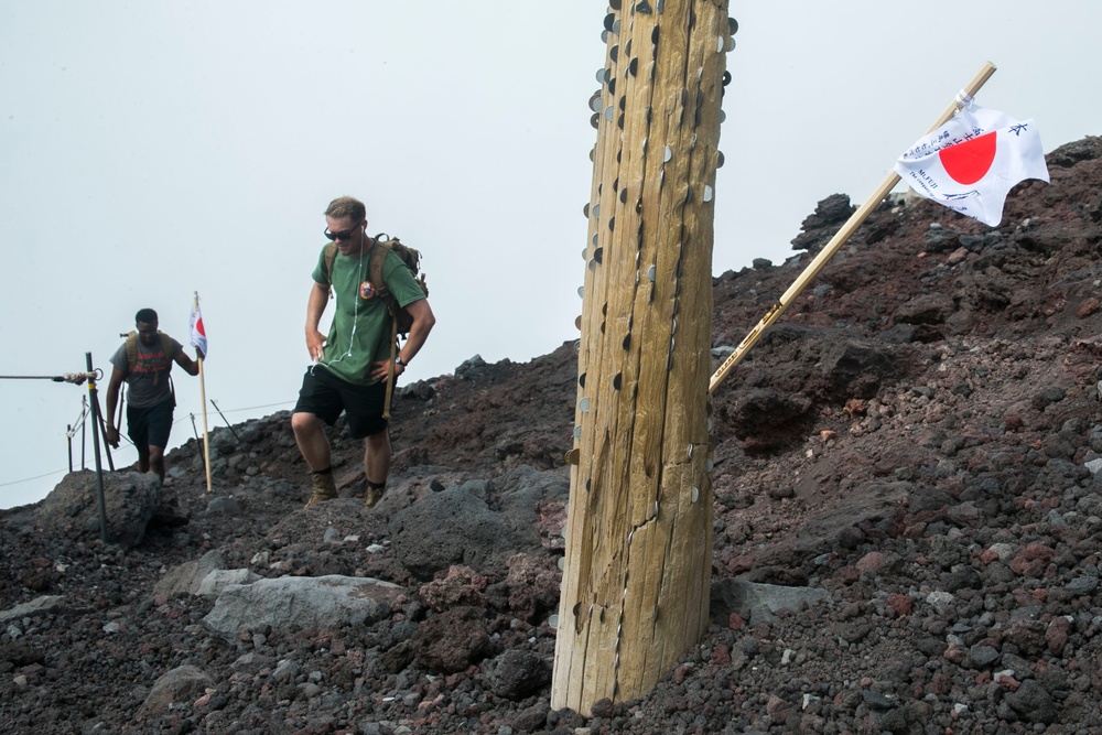 Company F Marines hike Mount Fuji