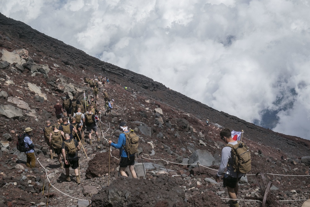 Company F Marines hike Mount Fuji