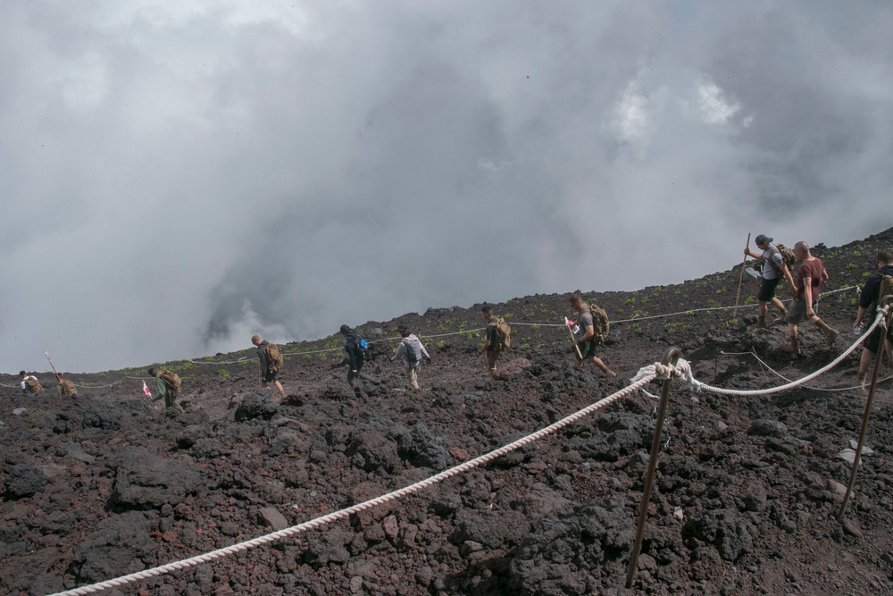 Company F Marines hike Mount Fuji