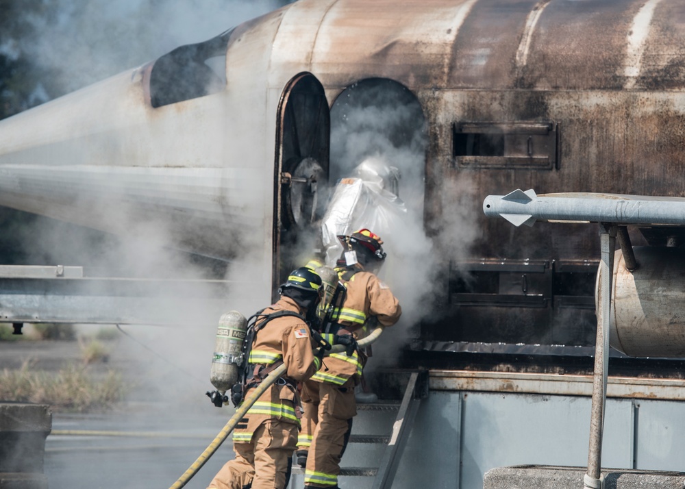 This plane is on fire: 18 CES and Naha AB firefighters conduct joint live-fire training