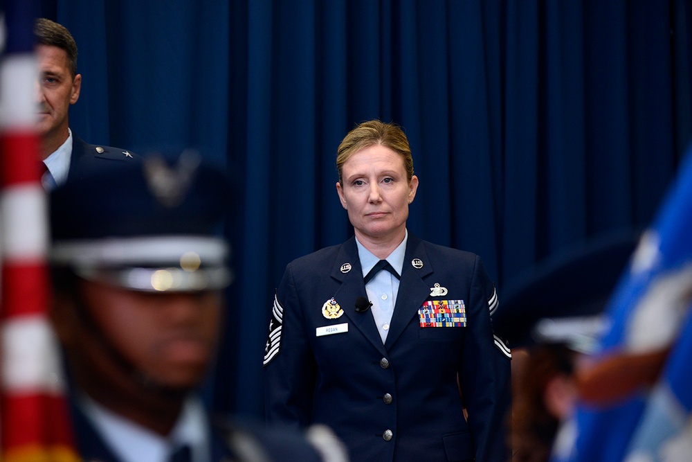 Command Chief Master Sergeant Lorraine F. Regan retired from the Air National Guard Readiness Center