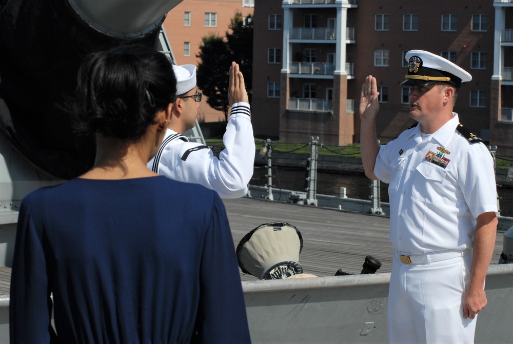 USS Wisconson (BB-64) hosts a re-enlistment