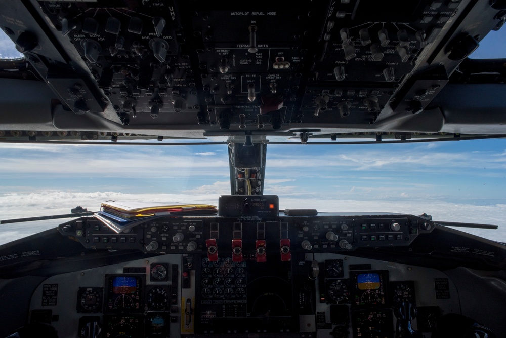 121st ARW KC-135 Stratotanker refuels Semour Johnson AFB F-15E Strike Eagles