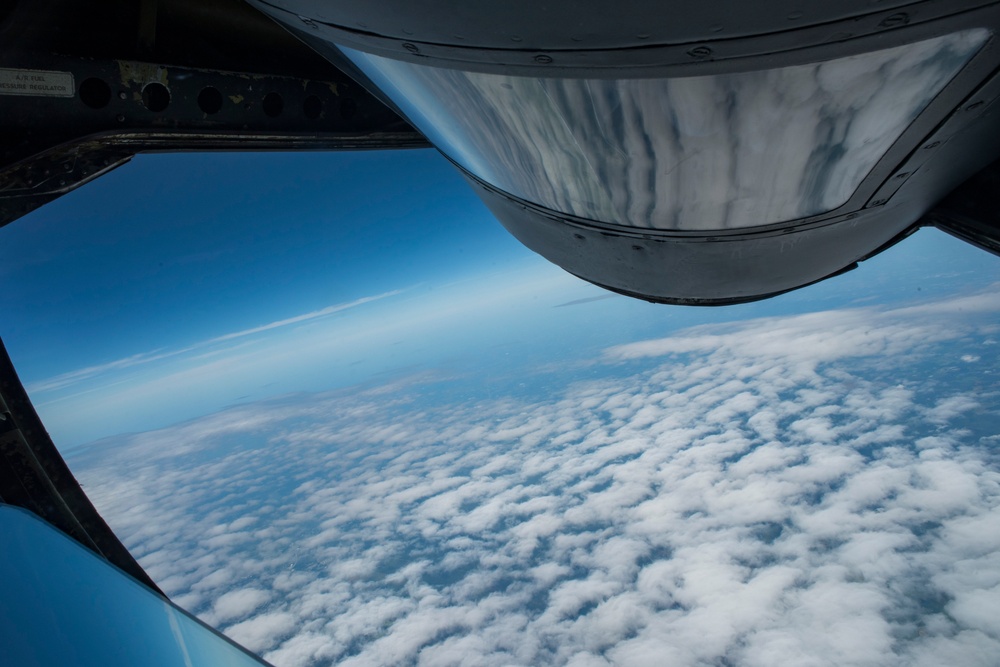 121st ARW KC-135 Stratotanker refuels Semour Johnson AFB F-15E Strike Eagles