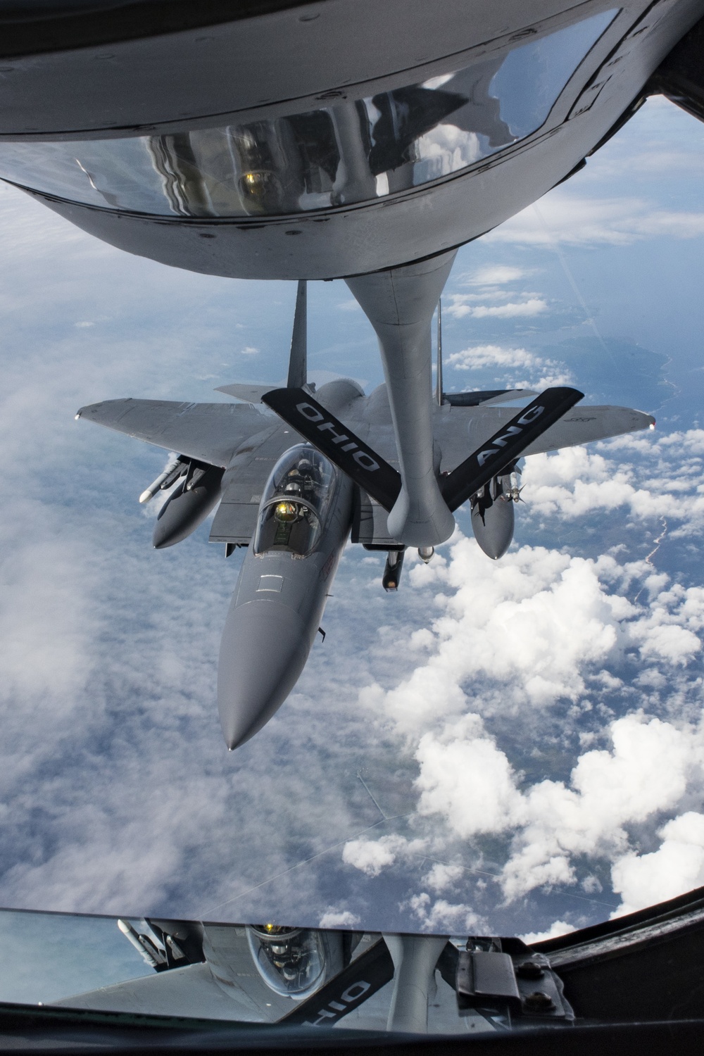 121st ARW KC-135 Stratotanker refuels Semour Johnson AFB F-15E Strike Eagles