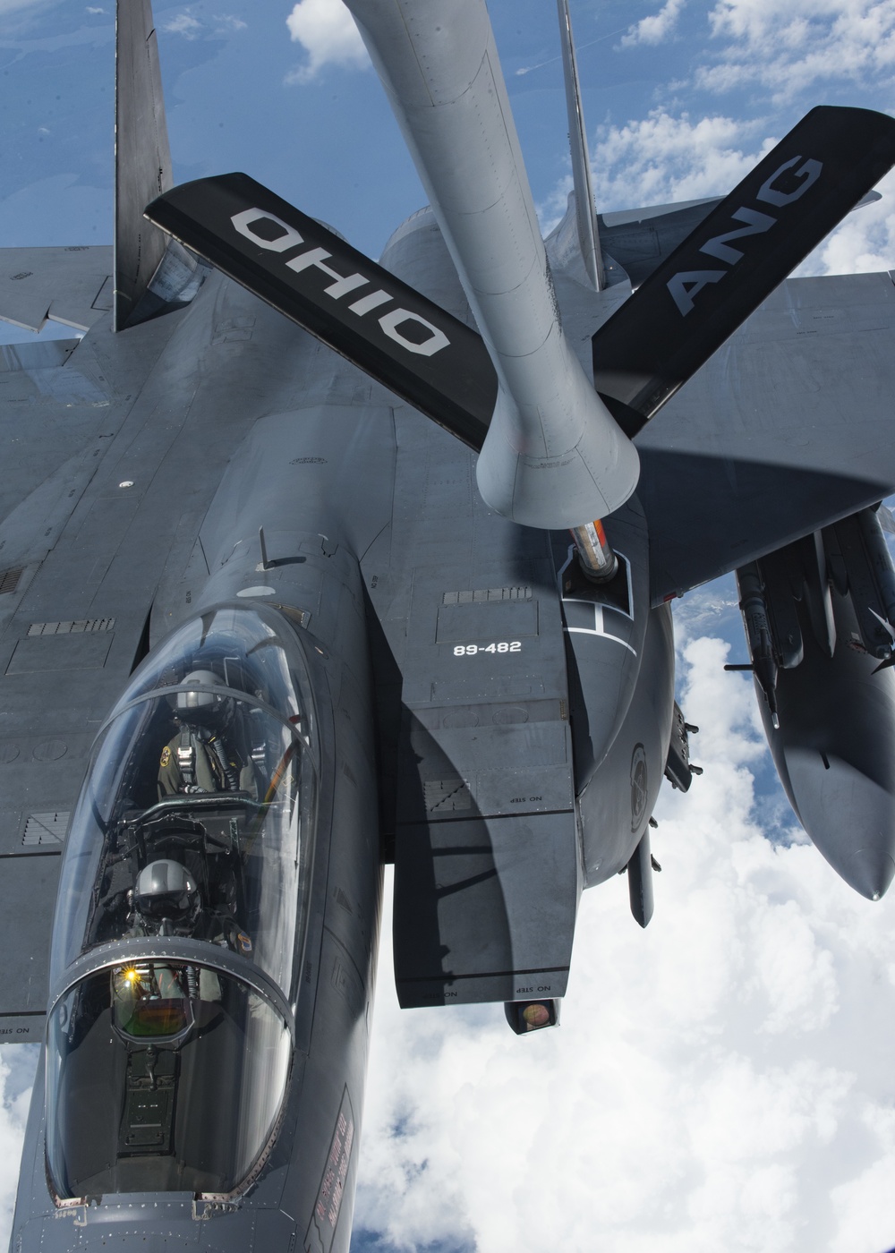 121st ARW KC-135 Stratotanker refuels Semour Johnson AFB F-15E Strike Eagles