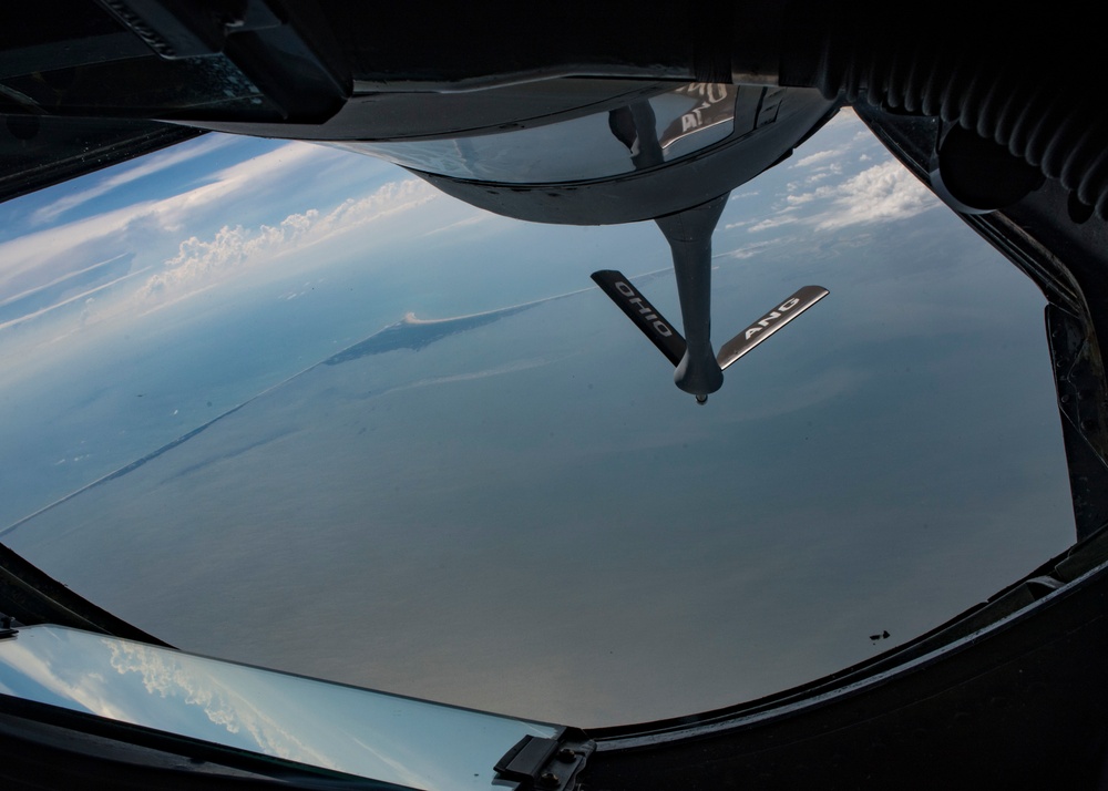 121st ARW KC-135 Stratotanker refuels Semour Johnson AFB F-15E Strike Eagles