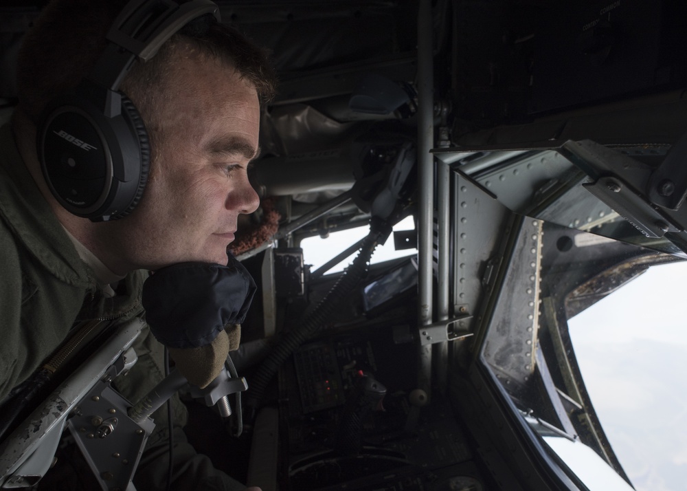 121st ARW KC-135 Stratotanker refuels Semour Johnson AFB F-15E Strike Eagles