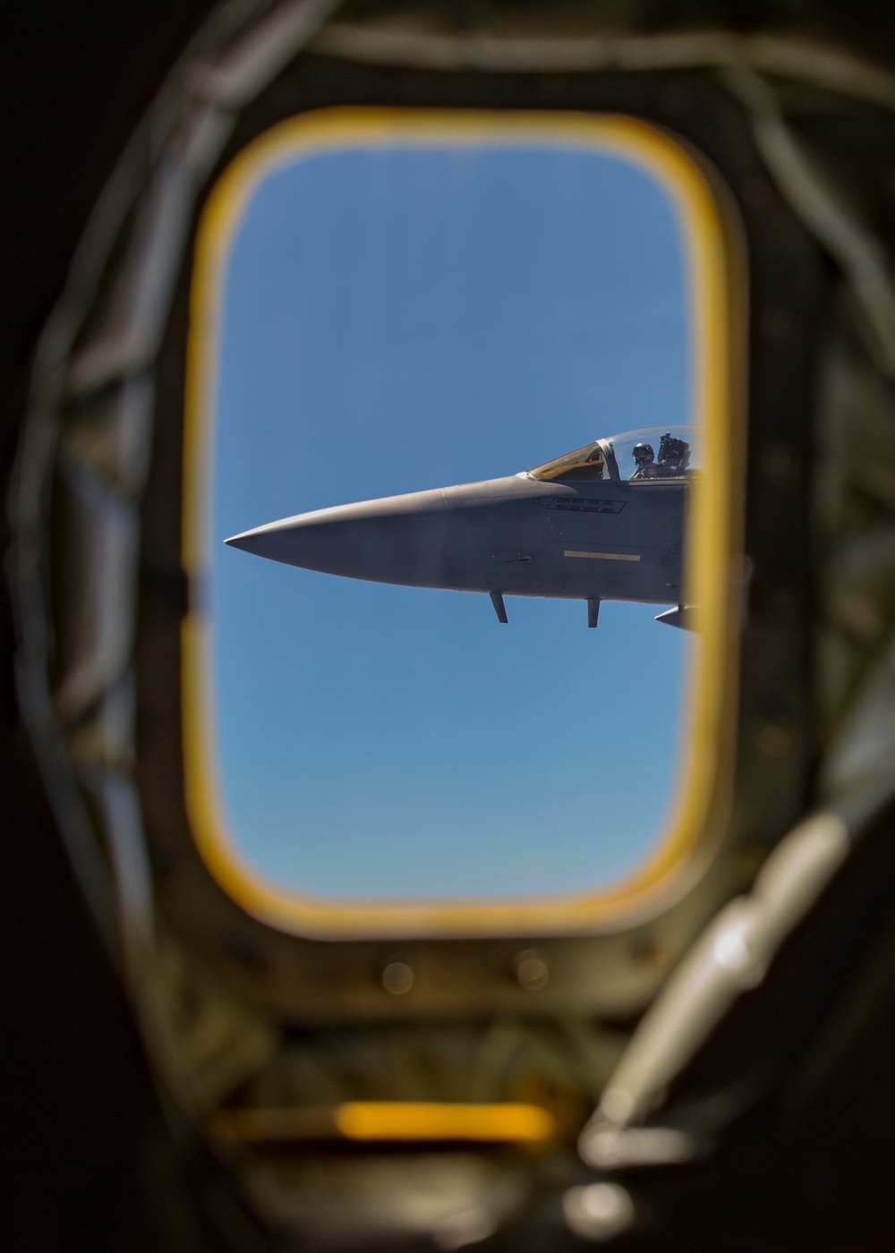 121st ARW KC-135 Stratotanker refuels Semour Johnson AFB F-15E Strike Eagles