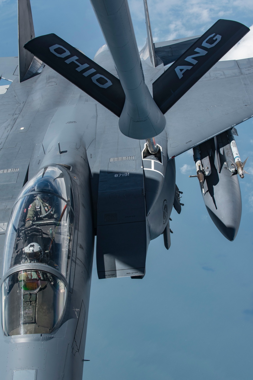 121st ARW KC-135 Stratotanker refuels Semour Johnson AFB F-15E Strike Eagles