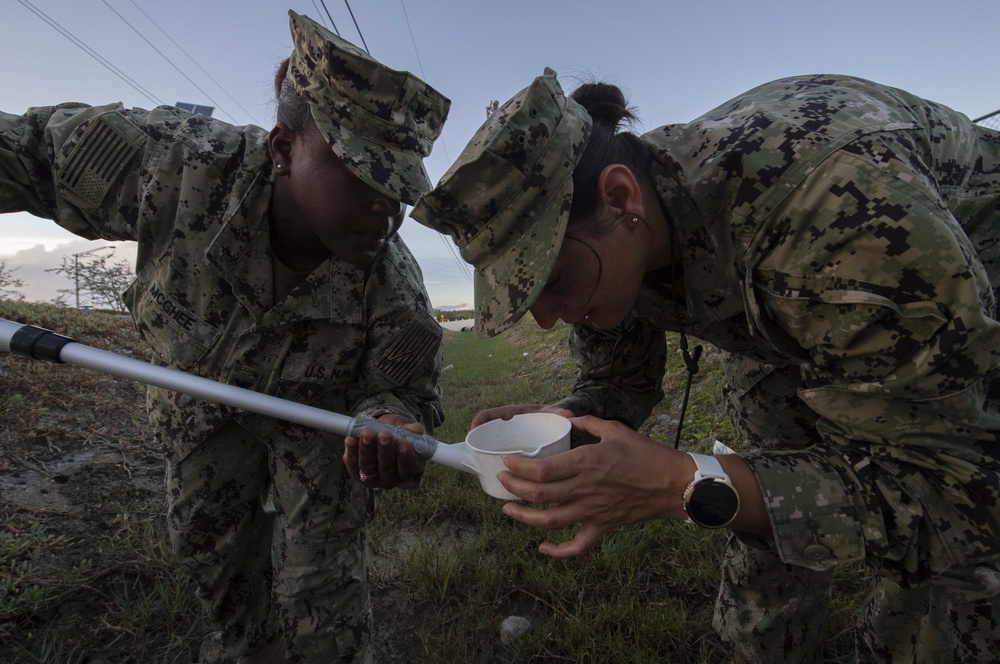 U.S. Navy Sailors conduct mosquito larval survelliance