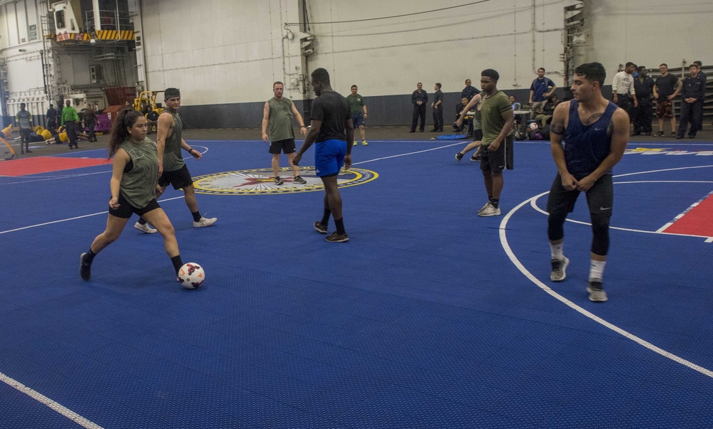 GHWB Sailors Compete in Soccer Game