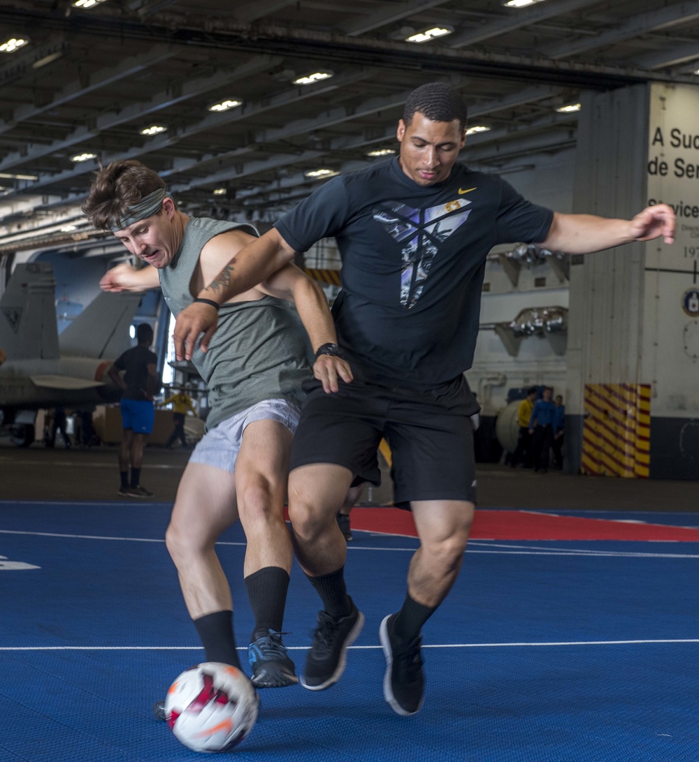 GHWB Sailors Compete in Soccer Game