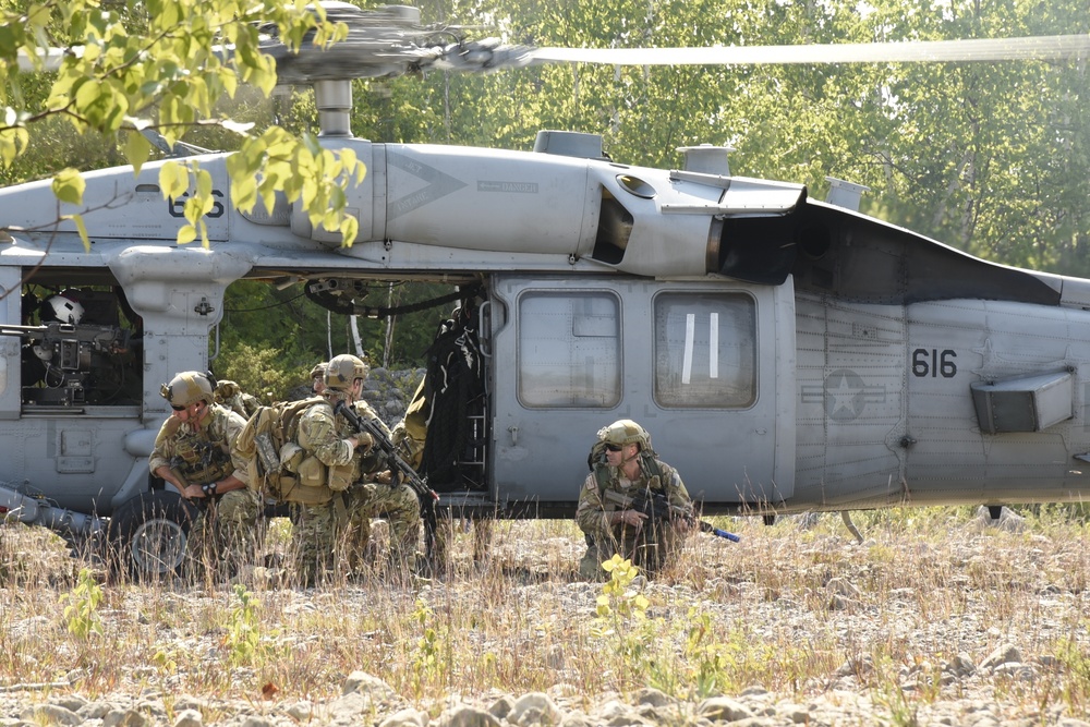 Air Force pararescue specialists train for at mass casualy exercise during Northern Strike 18