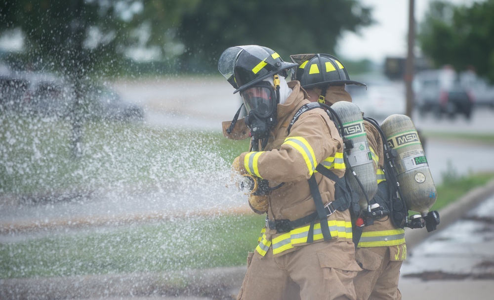 55th Wing Leadership participate in fire rescue exercise