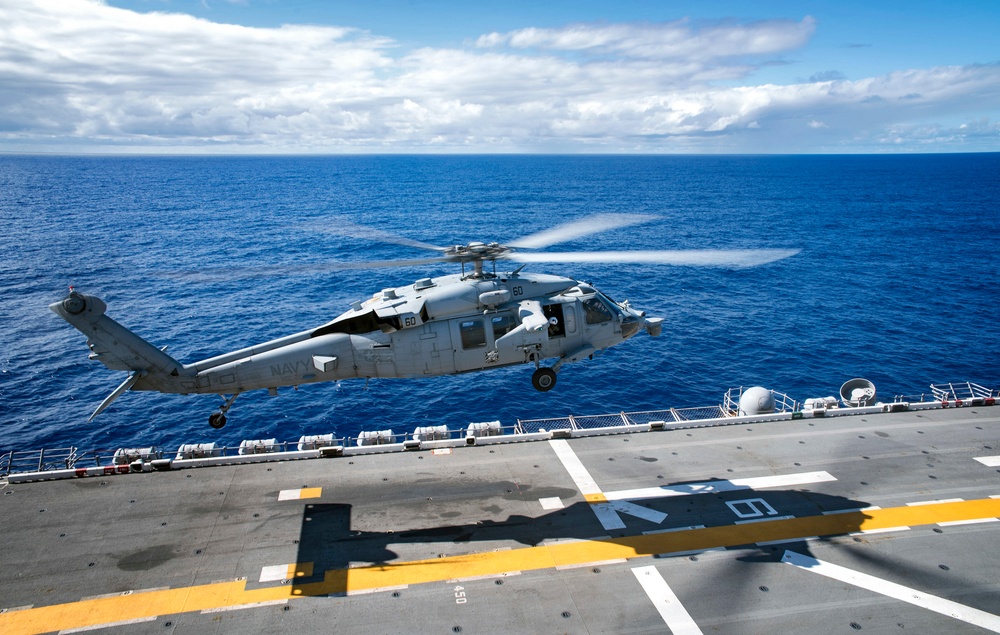 HSC-21's "Blackjacks" conduct vertical replenishment training aboard USS Bonhomme Richard (LHD 6)
