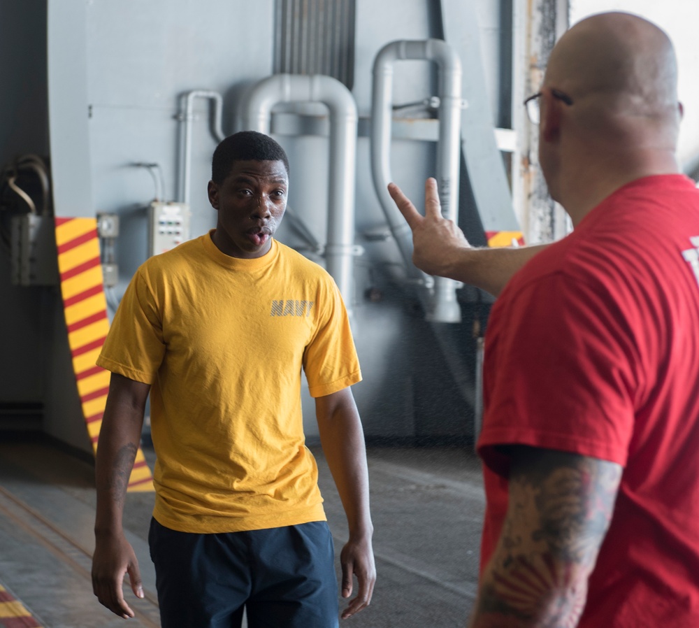 GHWB Security Reaction Force Sailors Complete OC Spray Training